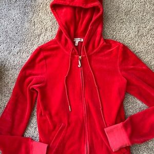 Women’s juicy couture red track jacket velour hooded jacket size small